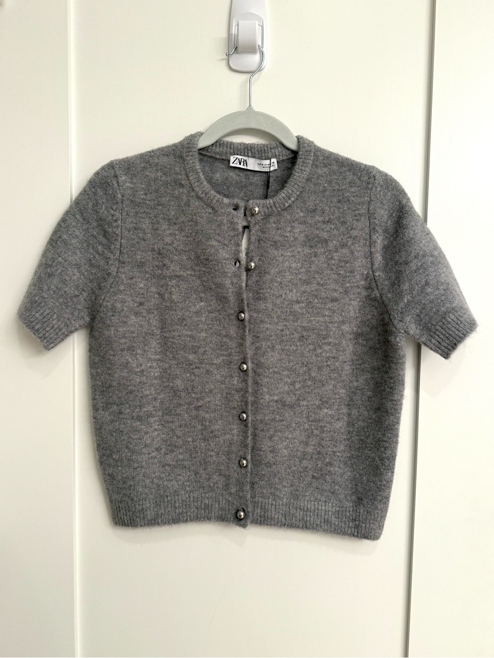 Zara Light Gray Crewneck Button Cardigan